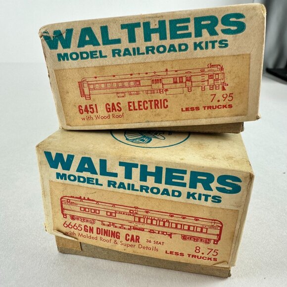 Vintage Walthers Model Railroad Kits 6451 Gas Electric & 6665 GN Dining Car - Picture 1 of 2